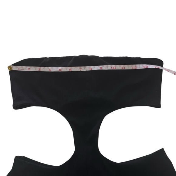 SUPERDOWN Darcey Cut Out Jumpsuit Ribbed Black Strapless Flare Event Medium M - Picture 11 of 16